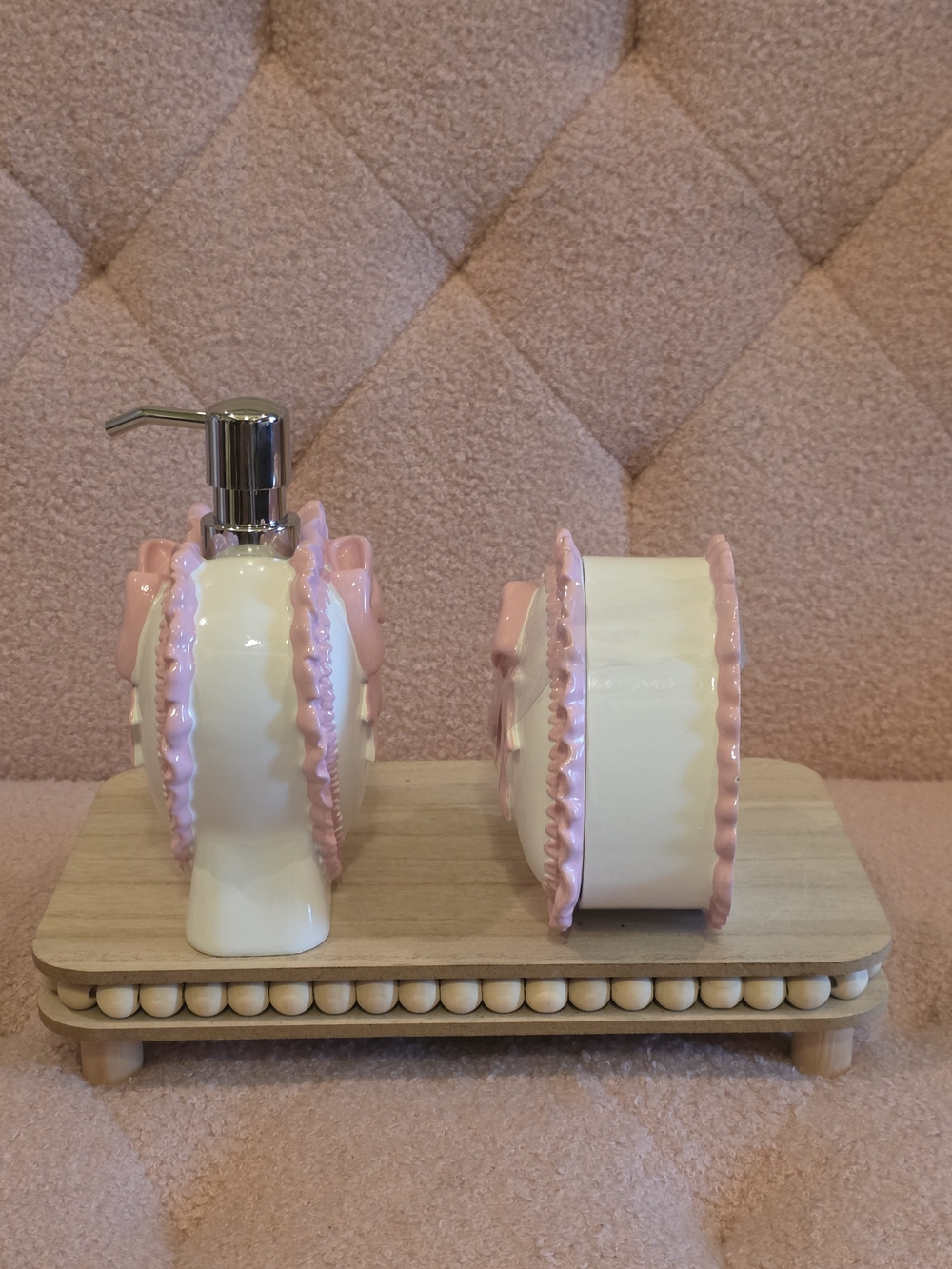 Pink Heart Bow Ceramic Soap Dispenser & Heart Dish With Lid Set - Picture 6 of 10